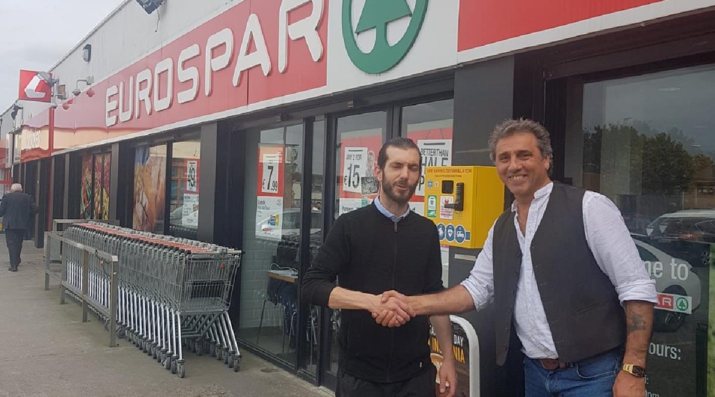 Shop Manager Niall and Sales Manager Paul in front of Eurospar store in Kinsealy